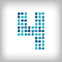 Networking connection number 4 logo. Creative communication blue tone graphics. Media, digital and technology company. vector