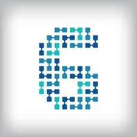 Networking connection number 6 logo. Creative communication blue tone graphics. Media, digital and technology company. vector
