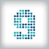 Networking connection number 9 logo. Creative communication blue tone graphics. Media, digital and technology company. vector