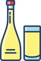 Gin Glass and Bottle linear color illustration vector