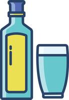 Gin Glass and Bottle linear color illustration vector