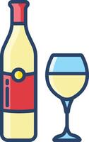 vino vaso y botella lineal color ilustración vector