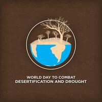 World Day to Combat Desertification and Drought Poster, June 17. Square with copy space. Paper cut out and dried land, dried trees on earth, drought. vector