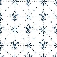 Fleur De Lis dotted seamless pattern. Hand drawn Navy blue on white background. vector
