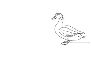 Pato continuo soltero uno línea Arte dibujo vector