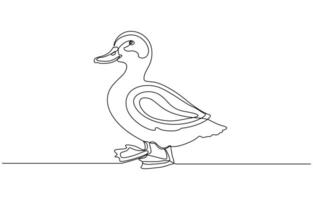 Pato continuo soltero uno línea Arte dibujo vector