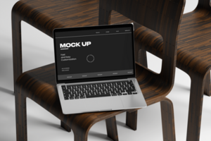 3D Device Laptop Mockup on The Chair psd
