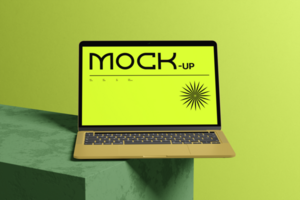 Realistic laptop mockup scene with minimalist background psd