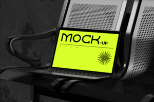 Device laptop mockup 3d with chair background psd