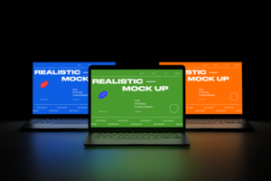 Multiple laptop on the light and dark background psd