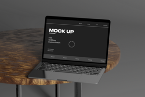 Mockup laptop device on the desk with realistic scene psd