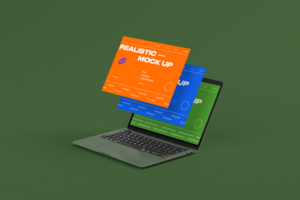 Device Mockup Laptop 3D With Multiple Screen and Minimal Background psd