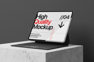 Tablet device high quality mockup with wall background psd