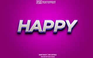 happy text effect, font editable, typography, 3d text psd