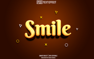 glimlach tekst effect, doopvont bewerkbaar, typografie, 3d tekst psd