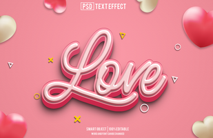 love text effect, font editable, typography, 3d text psd