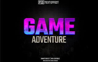 game adventure text effect, font editable, typography, 3d text psd