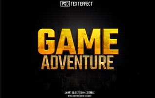 juego aventuras texto efecto, fuente editable, tipografía, 3d texto psd