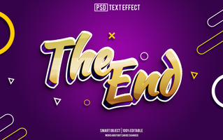 the end text effect, font editable, typography, 3d text psd