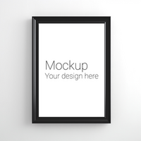 Mockup of black frame for poster or photo on white wall psd