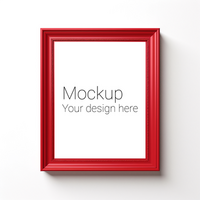 Mockup of red frame for poster or photo on white wall psd