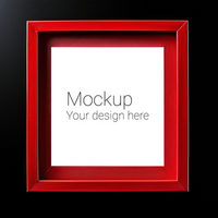 Mockup of red frame for poster or photo on black background psd