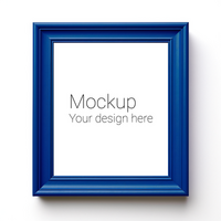 Mockup of blue frame for poster or photo on white wall psd