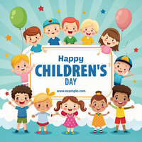 A group of children are smiling and holding balloons psd