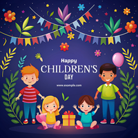 A colorful poster with children and flowers on it psd