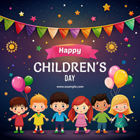 un vistoso póster para para niños día con globos y estrellas psd