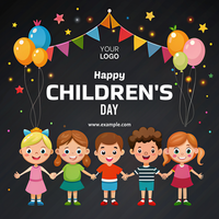 A poster for a children's day celebration with balloons and banners psd