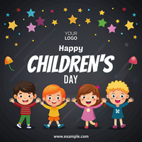 A poster for children's day with four children holding hands and smiling psd