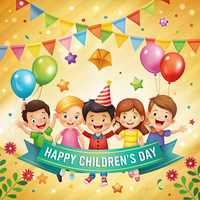 A group of children are celebrating Happy Children's Day psd
