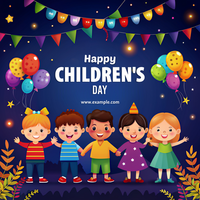 un vistoso póster para para niños día con globos y niños participación manos psd