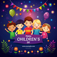 The poster has a happy and festive mood, with the children's smiling faces psd