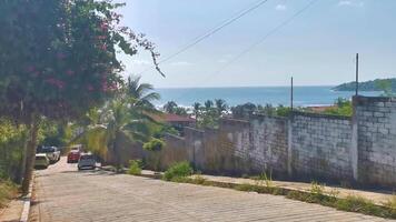 colorato strada con case palme macchine giungla puerto escondido Messico. video