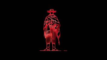 Glowing looping icon Argentine cowboy gaucho neon effect, black background. video