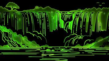 lysande looping ikon vattenfall effekt, svart bakgrund. video