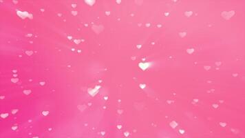 Glowing tender beautiful cute flying love hearts on a pink background video
