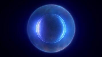 Abstract blue bright glowing background with a sphere core atom video