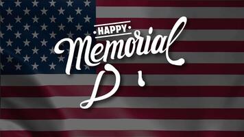 Memorial day animated text on american flag background video