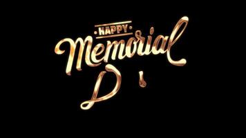 Memorial day animated text in gold and silver color on black background video
