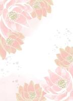 Oriental style pink background with delicate lotus flowers and watercolor splashes. Template of delicate watercolor background for designs. vector