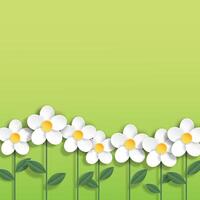 Daisy flowers on green background summer concept paper art cut style illustration vector
