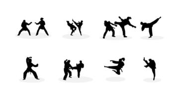 collection of karate silhouette illustrations vector