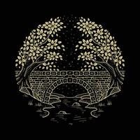 THE BRIDGE WHERE WE MET with the river and the lush trees vector