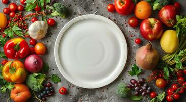 Variety of Fresh Vegetables Surrounding a White Plate photo