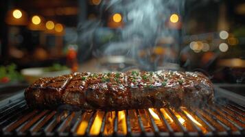 Steak Grilling With Rosemary Sprig photo