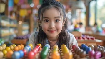 Little Girl Playing With Toys at Table photo