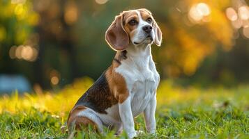 Dog Sitting in Field of Yellow Flowers photo